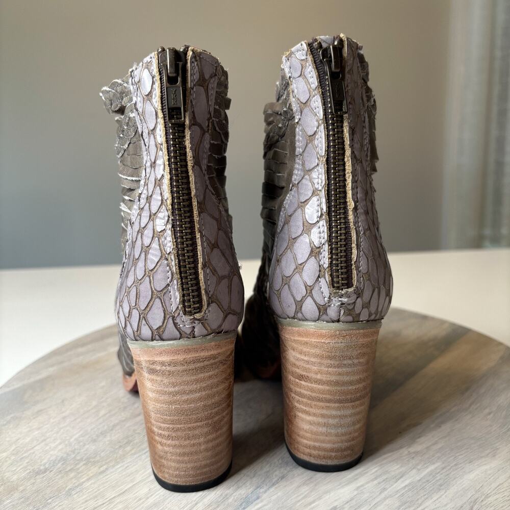 Freebird by Steven Bela Boots Gray Leather Snakeskin Peep Toe Ankle Booties Sz 9 - Picture 7 of 10